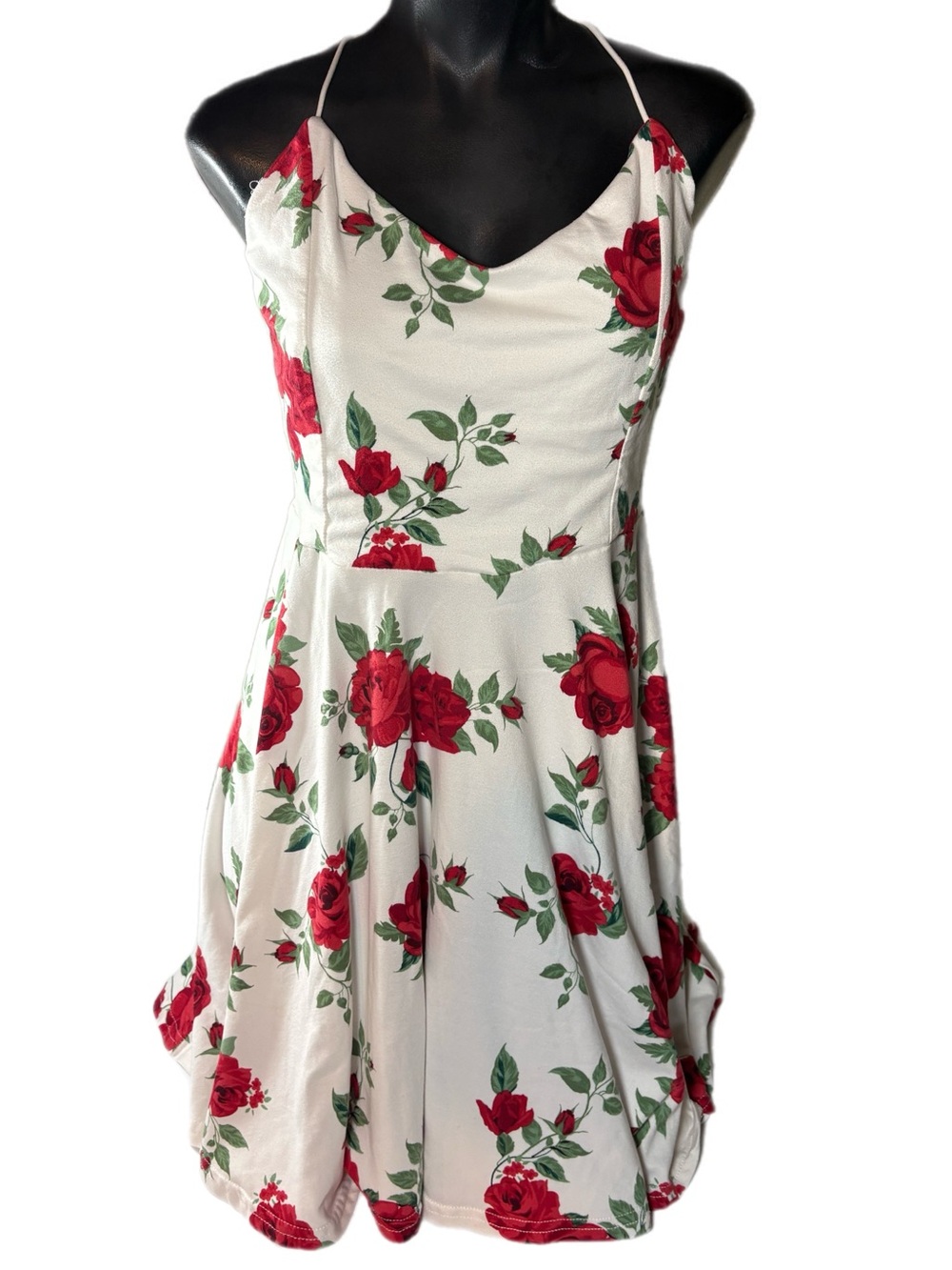 Streetwear Society White Mini Dress with Red Rose Print